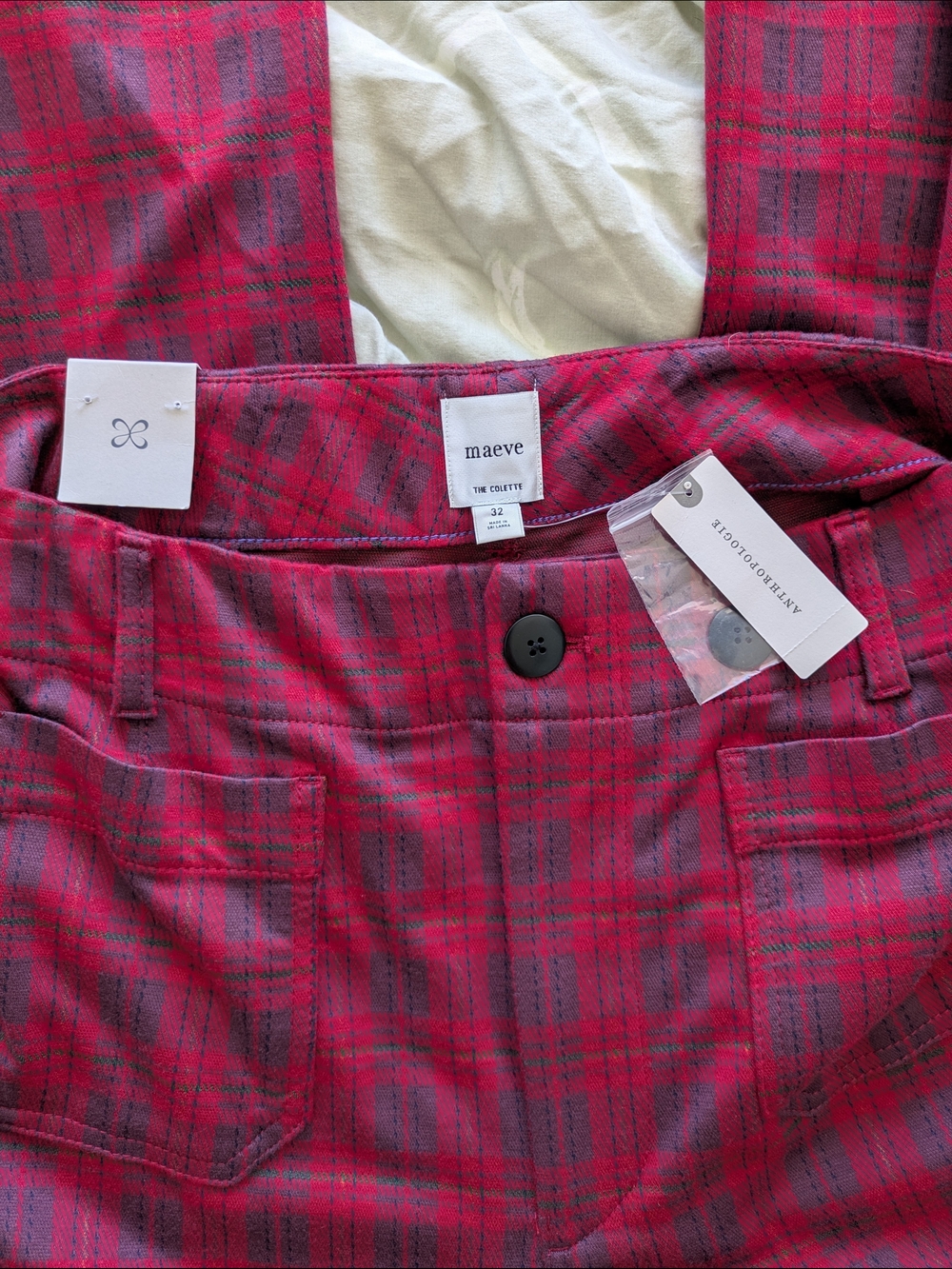NWT Maeve Red Plaid Wide Leg Pants